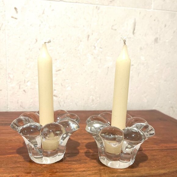Vintage Heisey Glass Crystolite Rosette Pair of Candle Holders - Picture 2 of 9